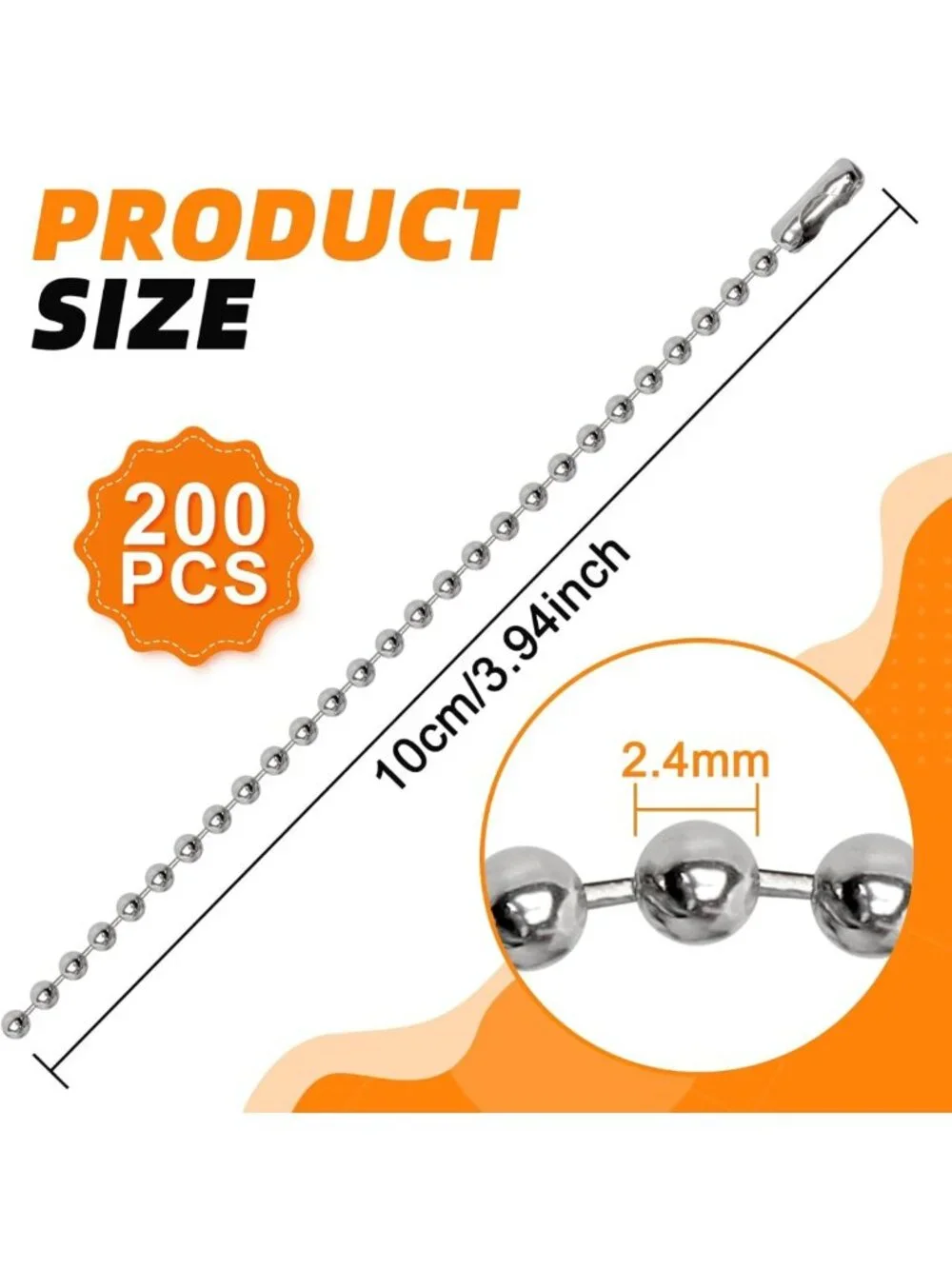 200 Pcs Silver Ball Chain Keychain Tags - 3.9 Inch, 2.4mm Adjustable for Crafts